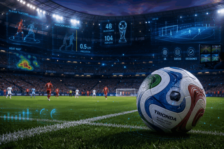 Estadio y balón de fútbol para competiciones internacionales.